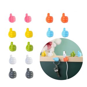 Self-Adhesive Wall Hook Creative Silicone Thumb Key Hanger Hook Home/Office Data Cable Clip Wire Desk Organizer LX5608