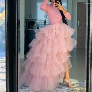 Skirts Lovely Pink Hi Low Puffy Long Formal Skirt Fashion Tiered Ruffle Tulle Asymmetrical Party Custom Made