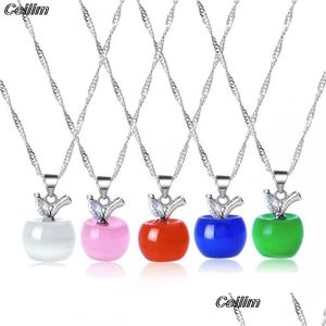 Pendant Necklaces New Cute White Red Apple Pendants For Women Girls Crystal And Opal Necklace Fashion Lovely Clavicar Chain Dhgarden Dhqjv