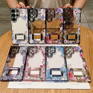 Summer Flower Chromed Cases For Samsung S23 Ultra S22 Plus Luxury Floral Stylish Fashion Clear Soft TPU Camera Lens Protector Fine Hole Bling Plating Phone Cover