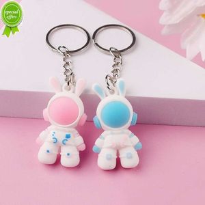 New Kawaii Astronaut Rabbit Key Chain Cute Soft Rubber Animal Space Cosmonaut Keyring for Women Girls Bag Accessories Couple Gifts