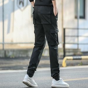 Mens Long Pants High Waisted Extra Long Length Men Black Cargo Pants Elastic Waist Bands Large Size Big Tall Thin Trousers Male