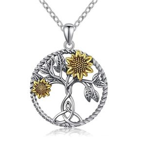 10 Stück modische, kreative Baum des Lebens-Sonnenblumen-Anhänger-Halskette, geeignet für Damen-Geburtstagsparty-Accessoires