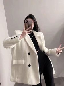 Women's Suits 2023 Luxury Retro White Blazer Women Long Sleeve Corduroy Korean Fashion Spring Autumn Jacket Office Lady Business Casua