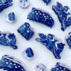 Hair Clips Barrettes clip painted art blue hair girl moon face acetic acid claw for women tail jewelry 230517