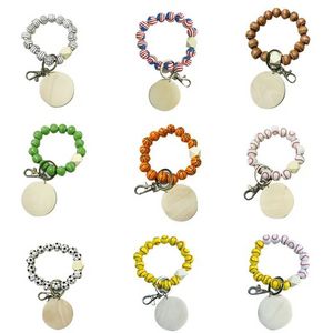 DIY Beaded Bracelet Keychain Pendant Party Favor Sports Ball Soccer Baseball Basketball Wooden Bead Bracelet 9 Colors G0518