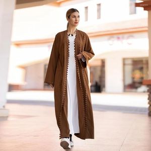 Ethnic Clothing Open Abaya For Women Beaded Petal Trim Islamic Long Dress Muslim Hijab Robe Dubai Turkish Kimono Modesty Outfit Party