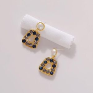 Dangle Earrings Vintage Hongkong Design Geometric Light Luxury Fashion Pearl with Crystal EarringS925Silverニードルスタッドポスト2023