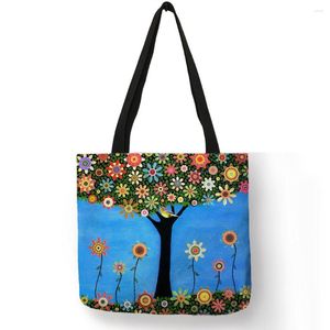 Borse da sera Borsa a tracolla in lino con stampa albero di fiori Borse casual moda donna Shopping riutilizzabile Double Side Printed