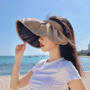 Geniş Memlu Şapkalar Kova Yaz Kabuk Güneş Sağlığı UV Koruma Çift Kullanım Saç Hoop Güneş Kadınlar Açık Plaj Yumuşak Katlanabilir Kapaklar 230517