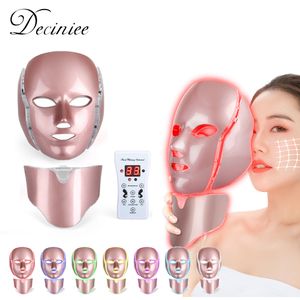 Ansiktsvårdsenheter 7 Färger LED -mask med nacke ansikte vårdbehandling skönhet pon terapi hudföryngring spa anti akne rynkor borttagning 230517