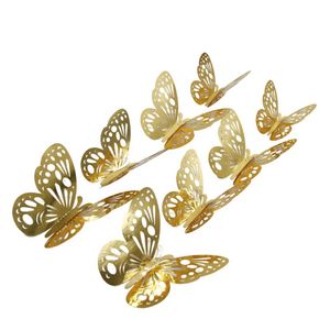 12pcs/lote 3d Hollow Butterfly Wall Sticker decoração de borboletas decalques Diy Home removível Mural Decoração de festas de casamento Decors de janela do quarto G0518