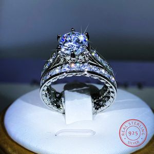 Обручальные кольца 925 Серебряная роскошная помолвка для женщин 2pcsset блестящий роман циркона.