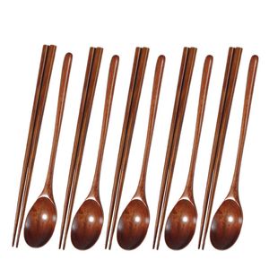 Dinnerware Sets Teak Wooden Spoons and Chopsticks Set Non-Stick Spoons Soup-Teaspoon for Kitchen Cooking Utensil Tools Promotion 230518