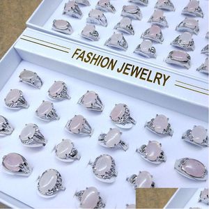 Cluster Rings Mix Styles Oval Rose Quartz Stone Women Pink Crystal Bead Finger Ring Party Street Stalls Drop Delivery Dhgarden Dhix9