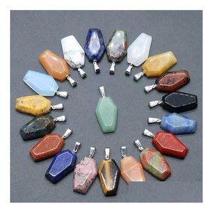 Pendant Necklaces Coffin Shape Fortune Feng Shui Reiki Healing Stone Quartz Agates Crystal Tiger Eye Charms Jewelry Making D Dhgarden Dhor6