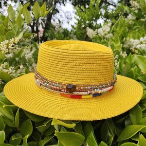 Berets Women Chain Straw Hat 7cm Brim Boater Beach Sun Travel Cap Lady Summer Wide Protect Hats Wholesale