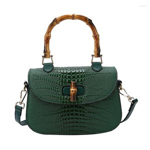 Evening Bags Bamboo Handle Bag PU Leather Shoulder Saddle Purse Crocodile Pattern Crossbody Design Women Handbags Ladies 2023