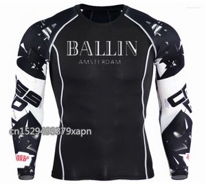 Men's T Shirts Ballin Amsterdam Graphic Print Men Fitness Long Sleeves Shirt Mens Skin Tight Thermal Compression MMA Workout