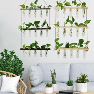 Vases Hanging Glass Vase Planter Propagation Tubes With Wooden Stand Flower For Home Garden Office Decor