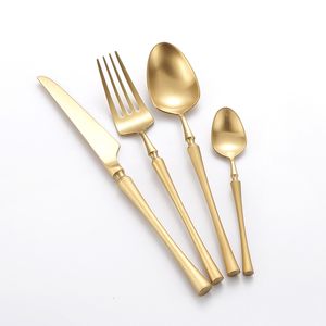 Dinnerware Sets 24 Pcs Christmas Tableware Golden Cutlery Set 304 Stainles Steel Knife S poon and Fork Set Gold Dinnerware Kitchen Accessories 230518