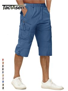 Calça masculina tacvasen algodão abaixo do comprimento do joelho 34 shorts compridos calças táticas de bolso multi -bolso de verão calças de carga Man 230517