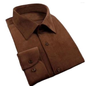 Herrklänningsskjortor Högkvalitativ corduroy -skjortor gjord för att mäta herrskjorta Anpassad brun stretchig vinter formell slitage varmt tyg