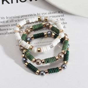 Strand Mixed Shell Pearl Boho Bead Bracelets For Women Stretch Elastic Cord Stone Heishi 2023 Summer Jewelry Wholesale