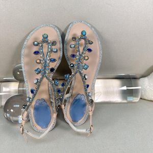 Sandals Silver Crystal Women Flip Flops Rhinestone Holiday Shoes Fashion Comfort Runway Buckle Strap Flat