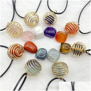 Pendant Necklaces Natural Crystal Stone Spring Ball Irregar Amethyst Rose Quartz Agate Charms Necklace Mix Jewelry Making Dr Dhgarden Dhiti