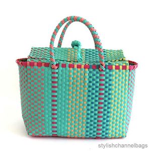 Stuff Sacks Color Women Durable Weave Beach Bag Woven Bucket Bag Casual Tote Handbags Bags Popular Receive Straw Plastic Braided Basket