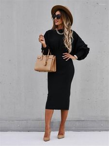 Skirts Fashion O-neck Long Sleeve Pencil Dress Women 2023 Autumn Winter Black Pink Bodycon Elegant Office Woman Dresses Robe