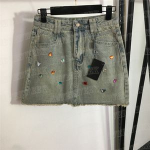 Denim korta kjolar för kvinnor färgad strass designer klänning cool tjej street stil mini kjol