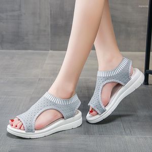 Sandals Summer Style Breathable Thick-soled Women's Fashion All-match Flying Woven Wedge Beach Shoes Plus Size