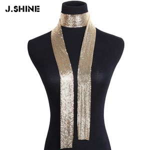 Chokers JShine Punk Aluminium Alloy Sequins Long Scarf Choker Necklace Statement Gradient Neckband krage för kvinnor modesmycken 230518