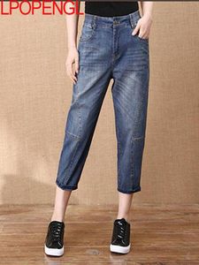 Jeans Spring Summer Summer Damas retro harajuku jeans cortados 2021 nova moda casual solteira de estilo de retalhos de retalhos de estilo simples