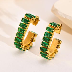 Hoop Earrings Wholesale Modern Fashion C Chape Emerald Color Green CZ Gems Ear Stud Huggie U Shaped Gold Custom Jewelry Lot