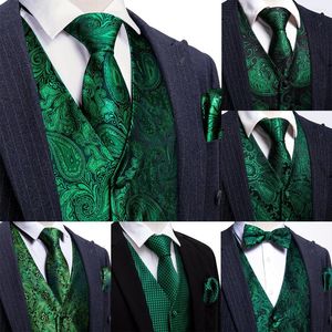 Men's Vests Elegant Men's Vest Silk Green Plaid Paisley Flower Embroidered Waistcoat Tie Set Male Suit Dress Sleeveless Jacket Barry