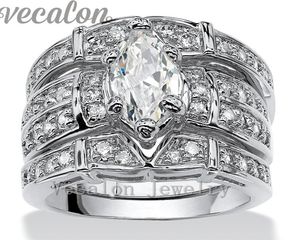 Vecalon Vintage Engagement Wedding Band Ring for Women Marquise Cut 3ct CZ Diamond 14ktホワイトゴールドフィルティフィンガーリング5730210