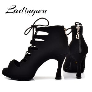 Dance Shoes Ladingwu Women's Latin Dance Shoes Ballroom Tango Platform Ladies Ladys bekväma flanelldansskor Black 9cm Kuba 230518