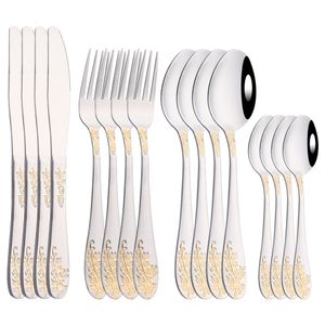 Dinnerware Sets Gold Plated Tableware Cutlery Set Luxury Flatware Set Stainless Steel Knife Fork Spoon Royal Western Dinnerware Silverware Set 230518