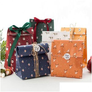 Gift Wrap Christmas Paper Package Bag Diy Cookie Santa Sonowman Deer Print Candy Present Pouch Drop Delivery Home Garden Festive Par Dhj3E