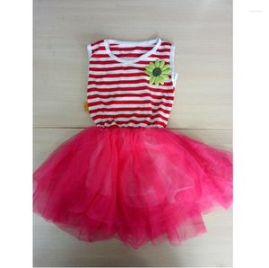 Mädchen Kleider Tutu Streifen Blume Mädchen Mode Sommer 2023 Kinder Sonnenblumen Kleid Mesh Baby Kleidung Party