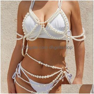 Other Stonefans Rave Imitation Pearl Body Jewelry Bra Bikinis For Women Festival Outfit Y Belly Chain Waist Lingerie Gifts Drop Deliv Dhc5D