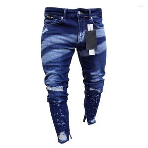 Men's Jeans MORUANCLE Men Fashion Hi Street Ripped Pants Streetwear Painted Distressed Denim Trousers Ankle Zipper Washed Size