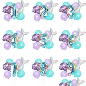 Other Event Party Supplies 7 Pcs/Lot Mermaid Birthday Balloon Number Decor 09 Aluminum Foil Drop Delivery Home Garden Festive Dhnic