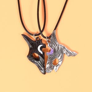 Chokers 2pcs Antique Silver Necklace Couple Vintage Style Hero League Around The Sheep And Wolf Pendant Yin Yang Jewelry 230518