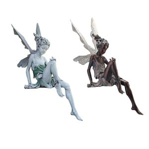 Trädgårdsdekorationer Flower Fairy Sculpture Landscaping Yard Ornament Harts Turek Sitting Staty Outdoor Angel Figurines Craft DecorationGarde