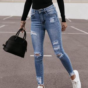 Jeans Jeans Long Pants High Wait Stacked Pants Trousers Ripped Hole High Waist Denim Skinny Women Jeans for Daily Life Streetwear Jean