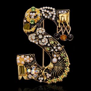 Rinhoo Buchstabe S Imitation Perle Strass Broschen Elegante Dame Charme Brosche Pin Mode Schmuck Liebe Geschenke Bankett Zubehör